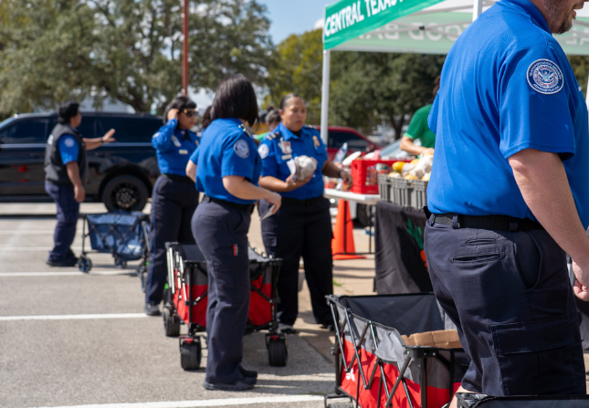 Austin Bergstrom International Airport employees in line at CTFB mobile food pantry distribution