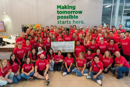 CTFB Corporate Partners Delta holding check in Austin facility lobby